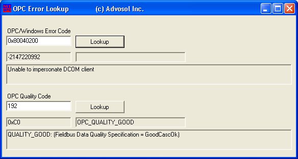 OPC Error Lookup Utility