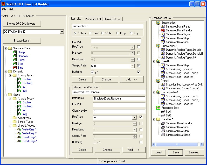 XMLDA.NET Item list builder tool