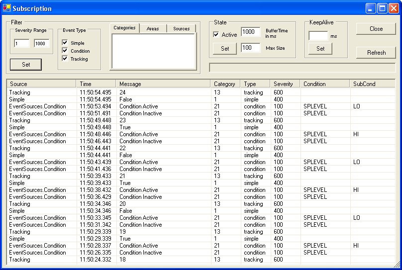 OPC AE Server Test Client Event Subscription